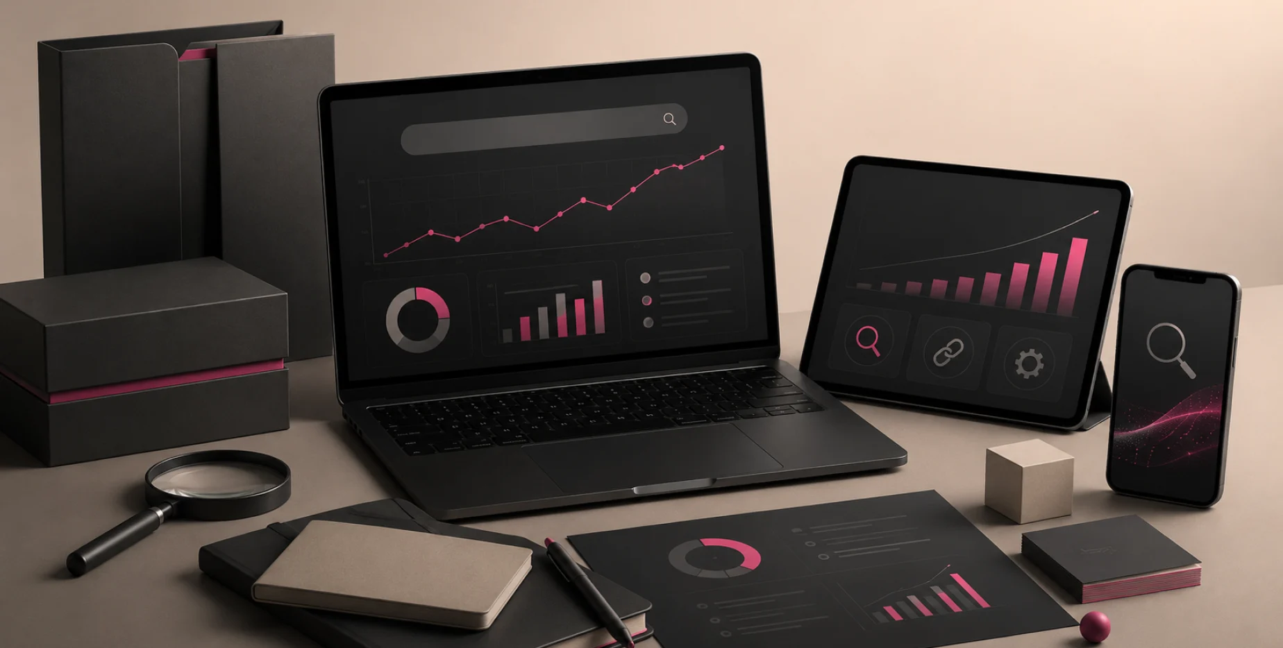 SEO-аналітика на моніторі, планшеті та смартфоні
